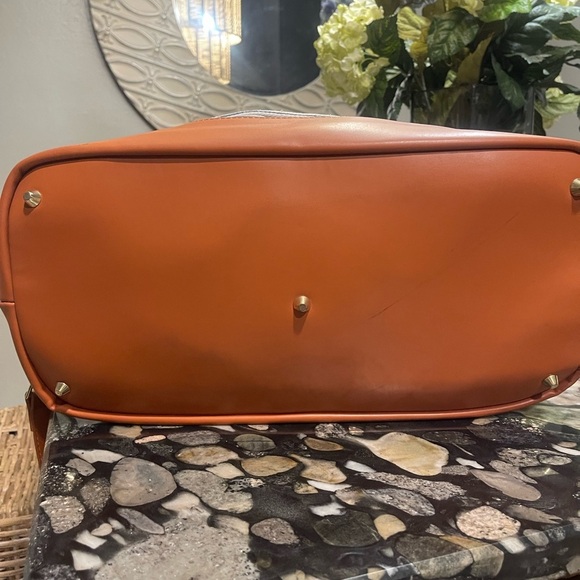 Baosha Nautical Blue and Tan Shoulder Bag with Leather Straps duffel weekender - Picture 6 of 9